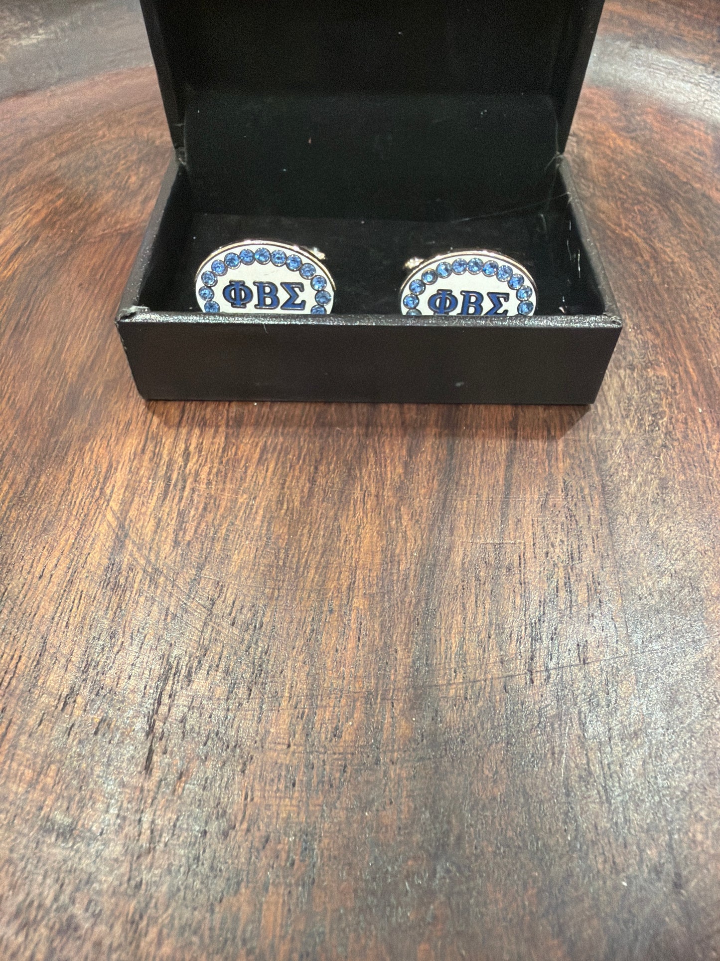 Phi Beta Sigma Austrian Crystal Cufflinks In Leatherette Box