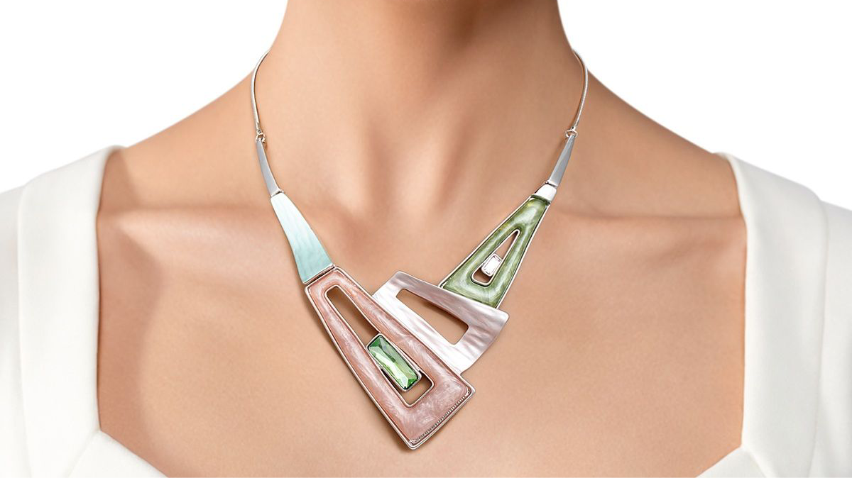 AKA Inspired Necklace Collar Pink Green Geometric Snake Chain Set
