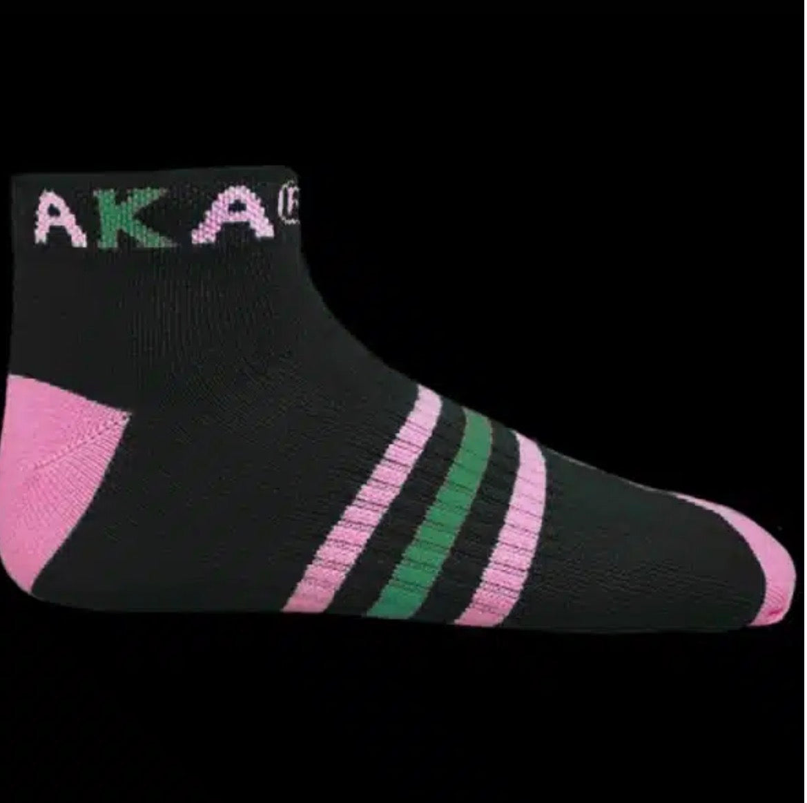 AKA Inspired Ankle Socks Black Green and Pink