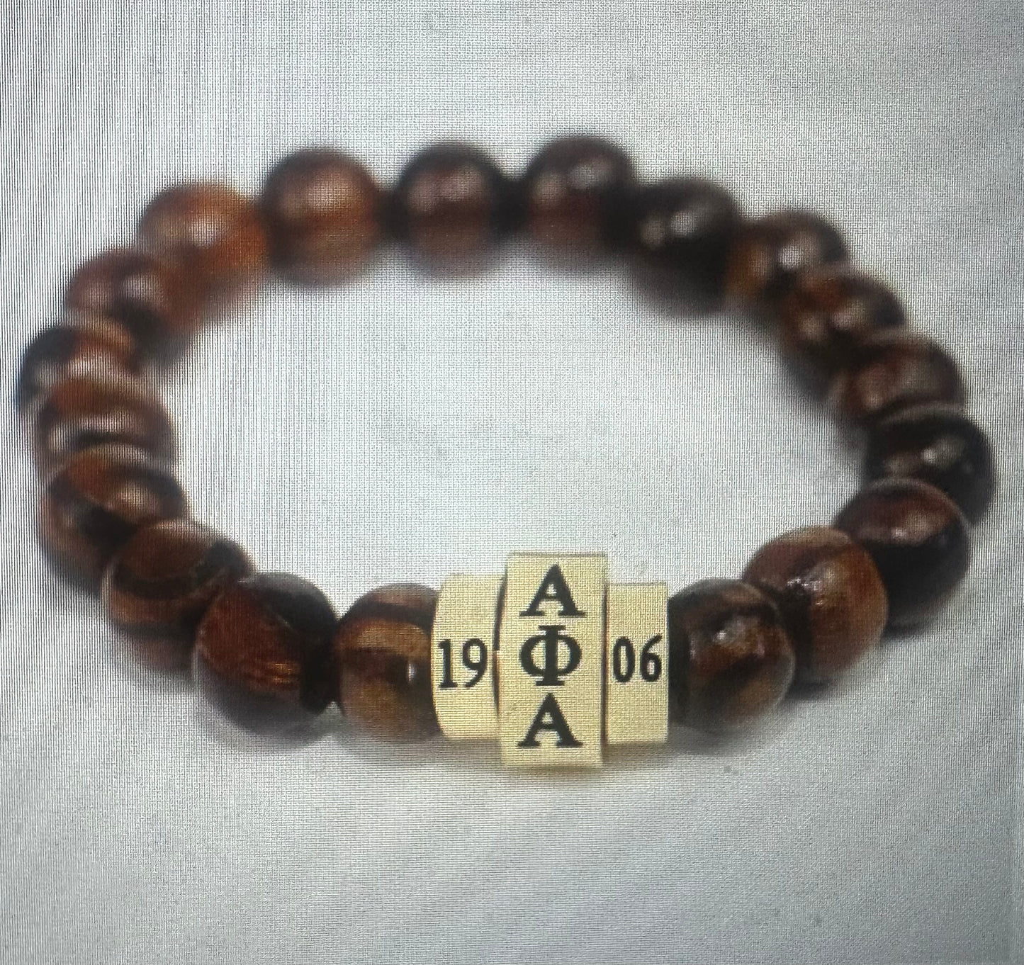 Alpha Phi Alpha Inspired Bracelet Natural Wood Bead Bracelet w/Stainless Steel Charm