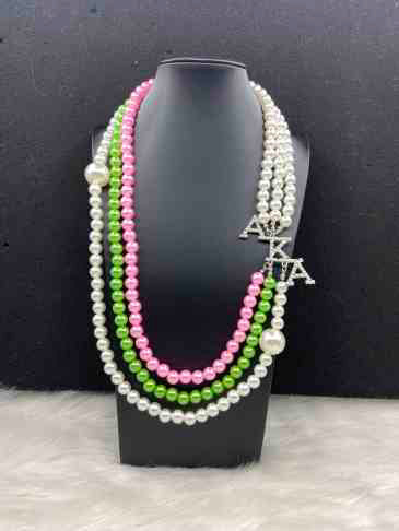 Alpha Kappa Alpha Inspired White Pink & Green Pearls AKA