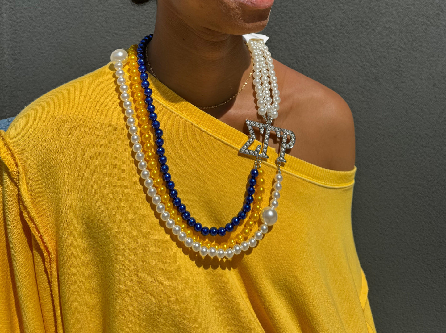 Sigma Gamma Rho Inspired Blue Gold & White Pearls