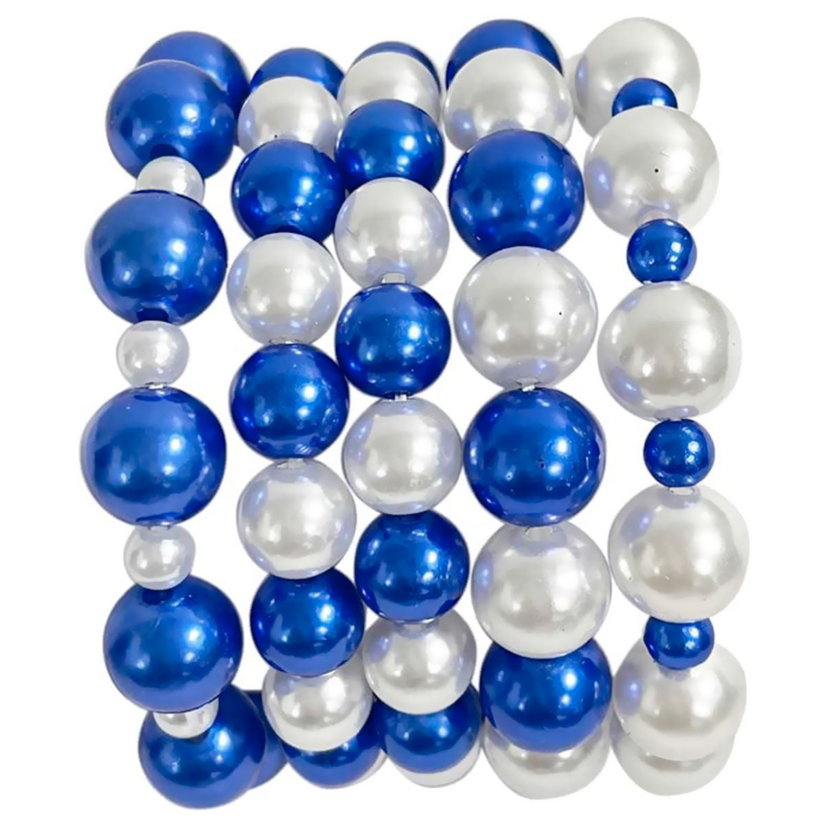 Zeta Phi Beta - ZPB Azure Elegance: Blue and White Pearl Bracelet Set