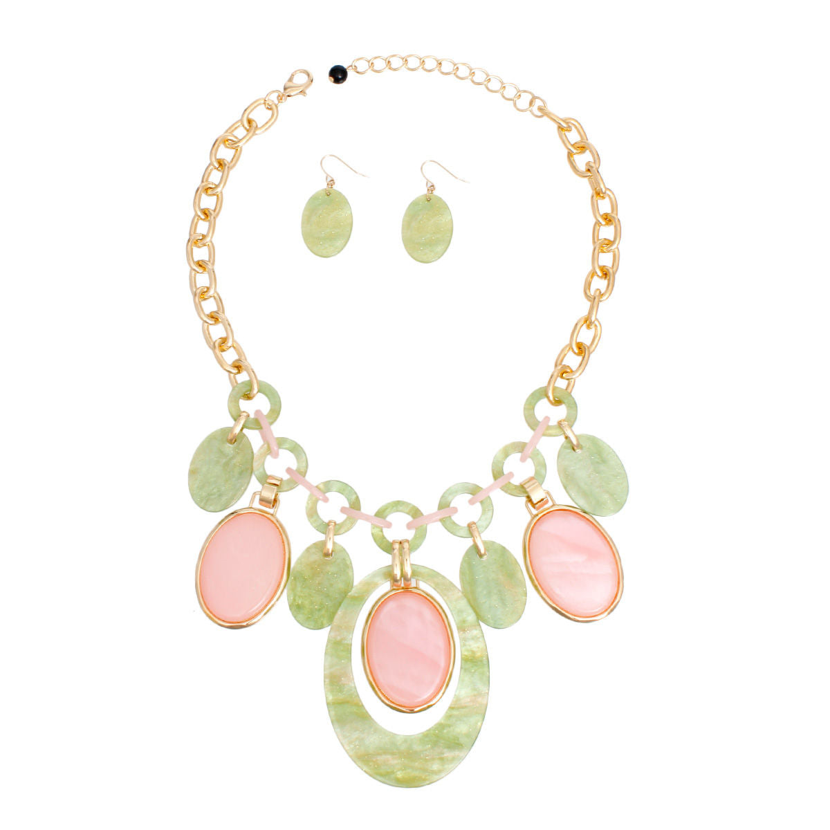 AKA Alpha Kappa Alpha Necklace Pink Green Oval Swirl Set for Women