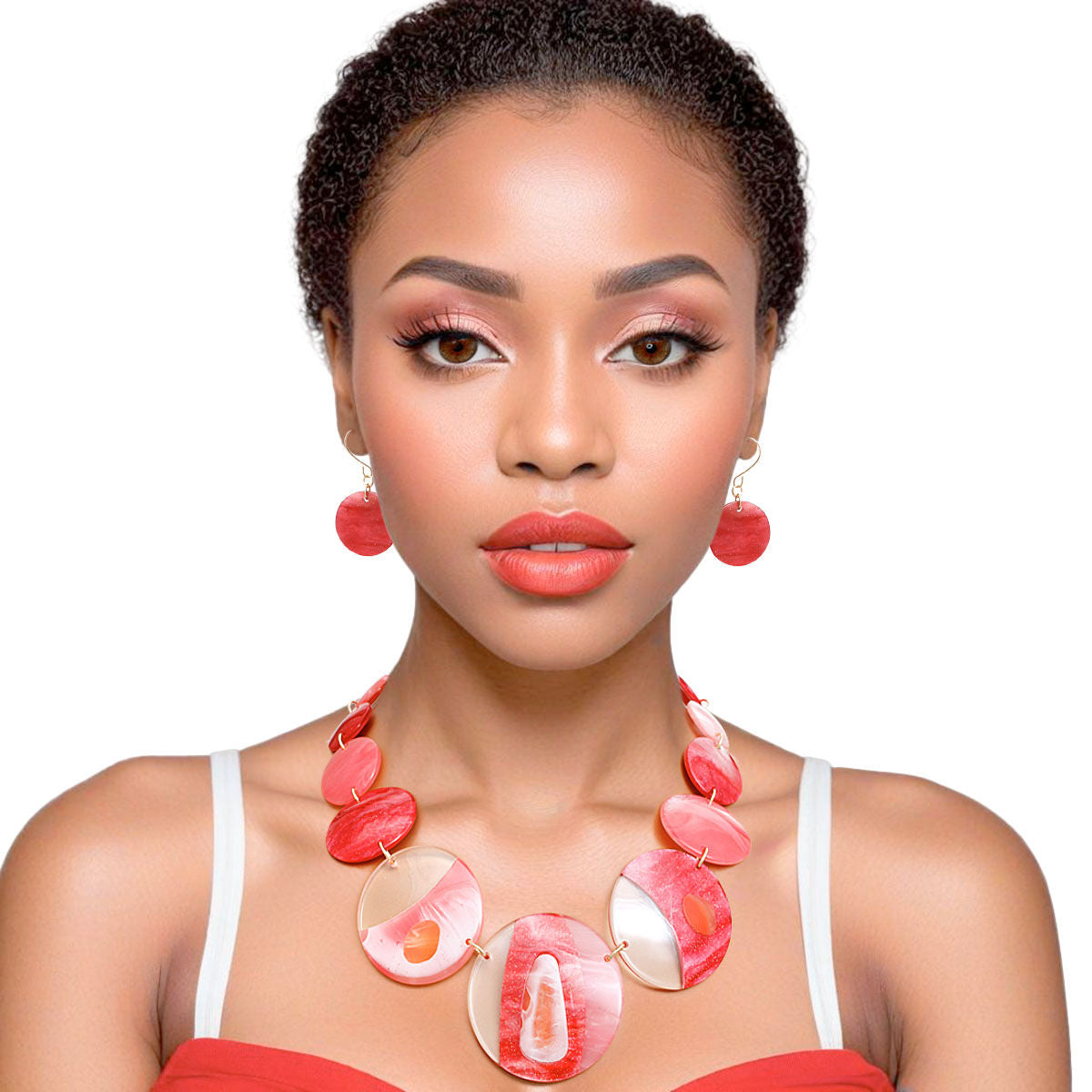 DST Delta Sigma Theta Inspired Necklace Red Disc Collar Set for Women