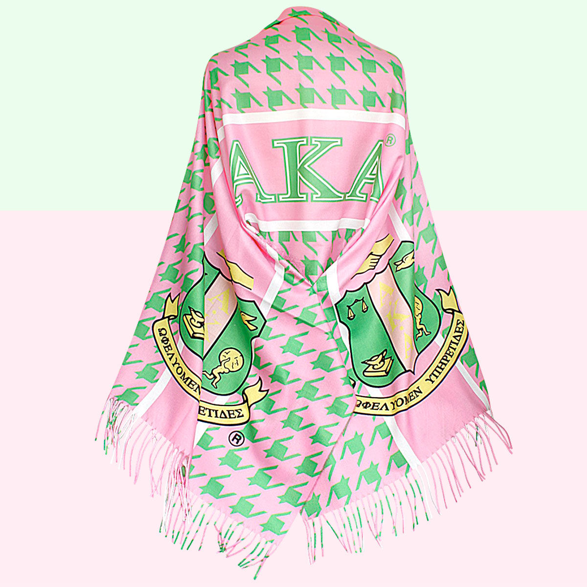 Alpha Kappa Alpha AKA Pink Green Houndstooth Fashion Shawl Scarf