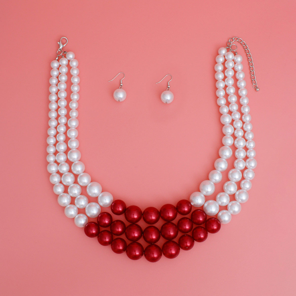 Delta Sigma Theta Inspired Pearl DST Necklace White Red 3 Layer Set