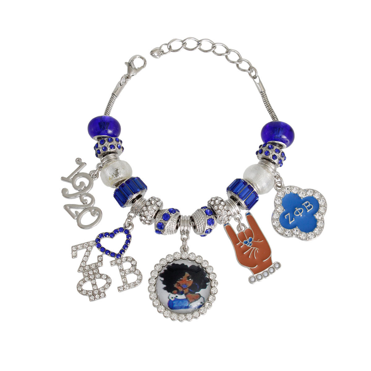 Blue White ZTA Sorority Charm Bracelet
