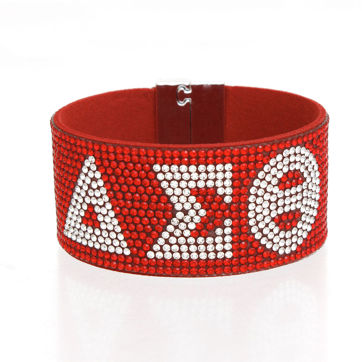 DST Delta Sigma Theta Sorority Red Rhinestone Magnetic Bracelet