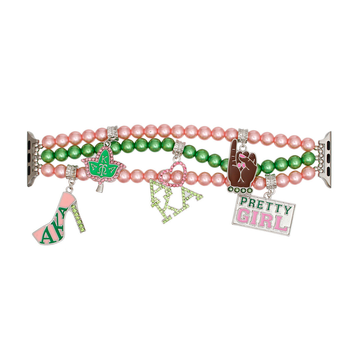 AKA Sorority Pink Green Pearl Apple Watch Band for Women
