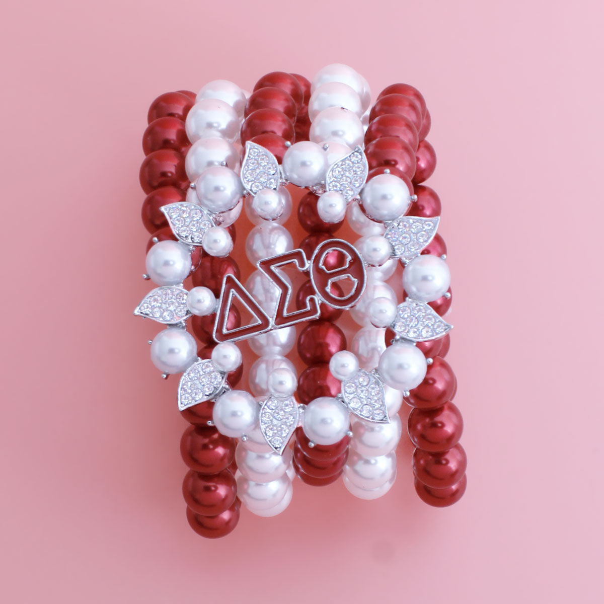 Delta Sigma Theta DST Bracelet Red White Pearl Delta Sigma Theta 5 Strand for Women