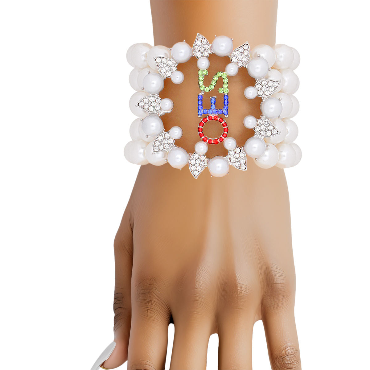 OES Eastern Star Sorority Inspired White Pearl 5 Strand Bracelet Women