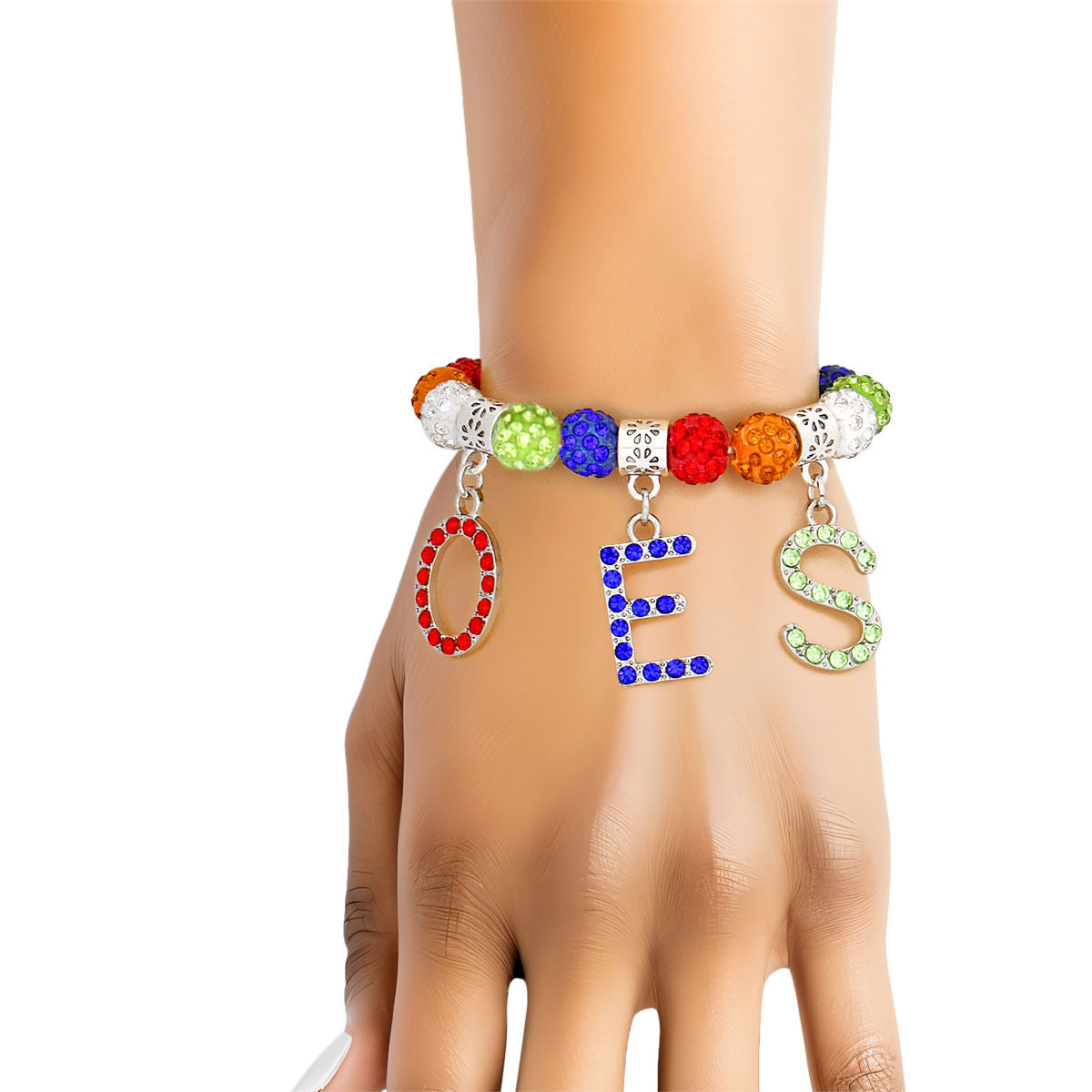 OES Eastern Star Sorority Inspired Multicolor Bead Bling Letter Bracelet