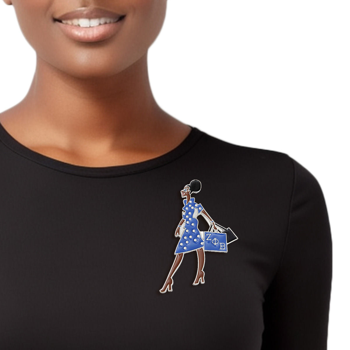 Zeta Phi Beta ZPB Sorority Inspired Glam Gal Shopping Brooch for Women
