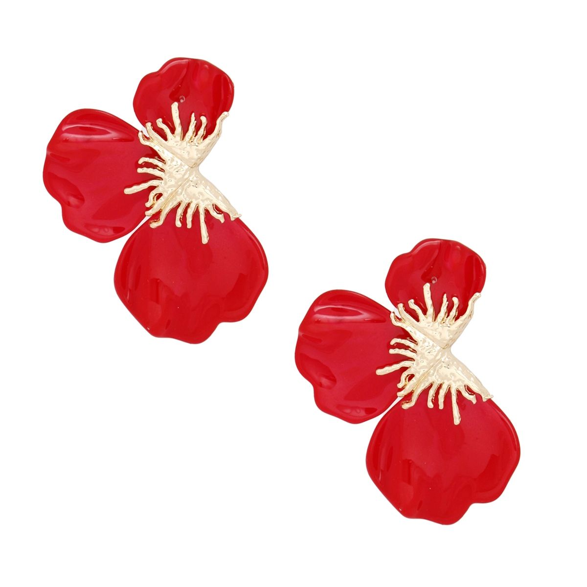 Studs Red Tropical Bloom Triple Petal Earrings
