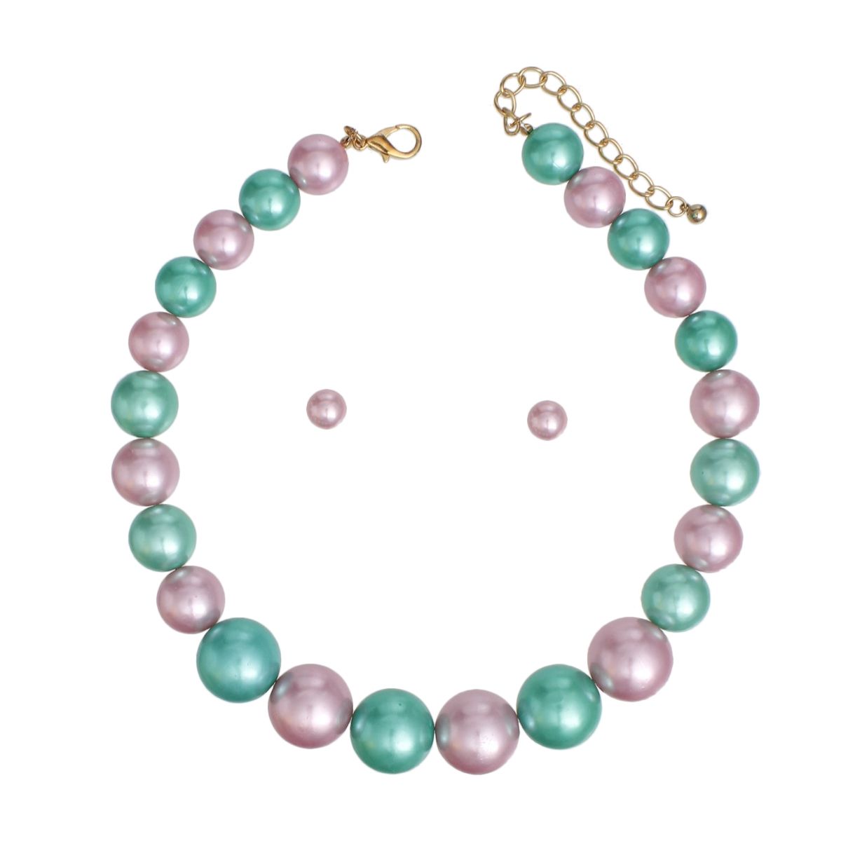 AKA Pink Green Single Strand Chunky Pearl Necklace