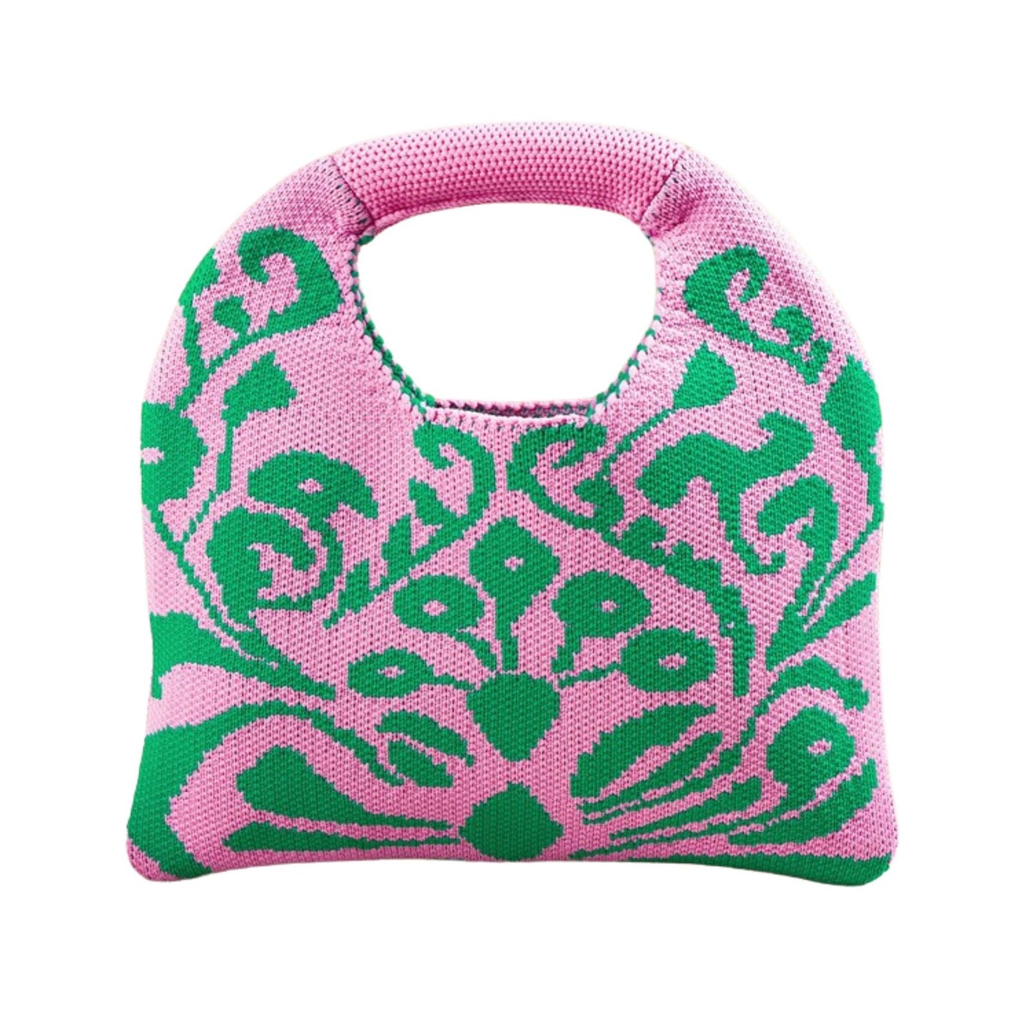 AKA Inspired Purse Clutch Pink and Green Knit Top Handle Handbag