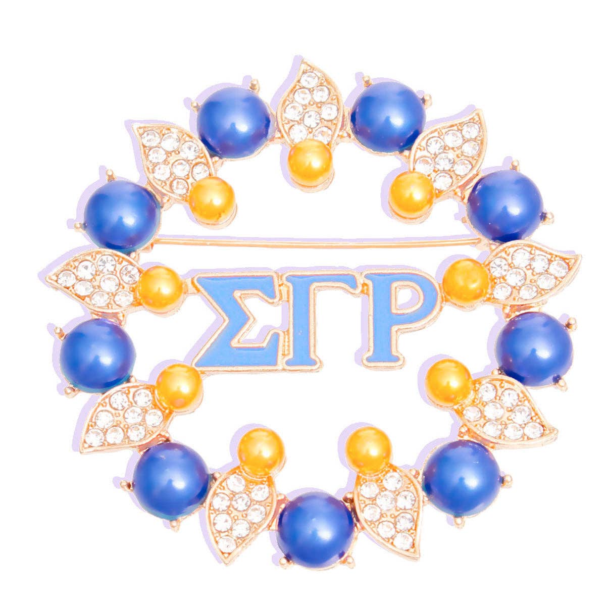 Sigma Gamma Rho Inspired Pearl Pin Brooch for Women: 2.25 inches / Gold and Blue / Gold