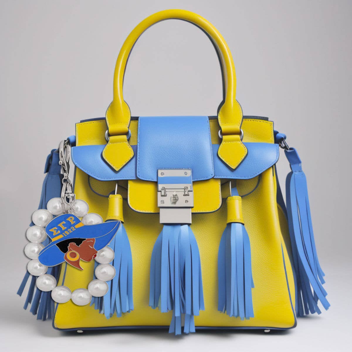 Sigma Gamma Rho Blue Gold Hat Pearl Keychain