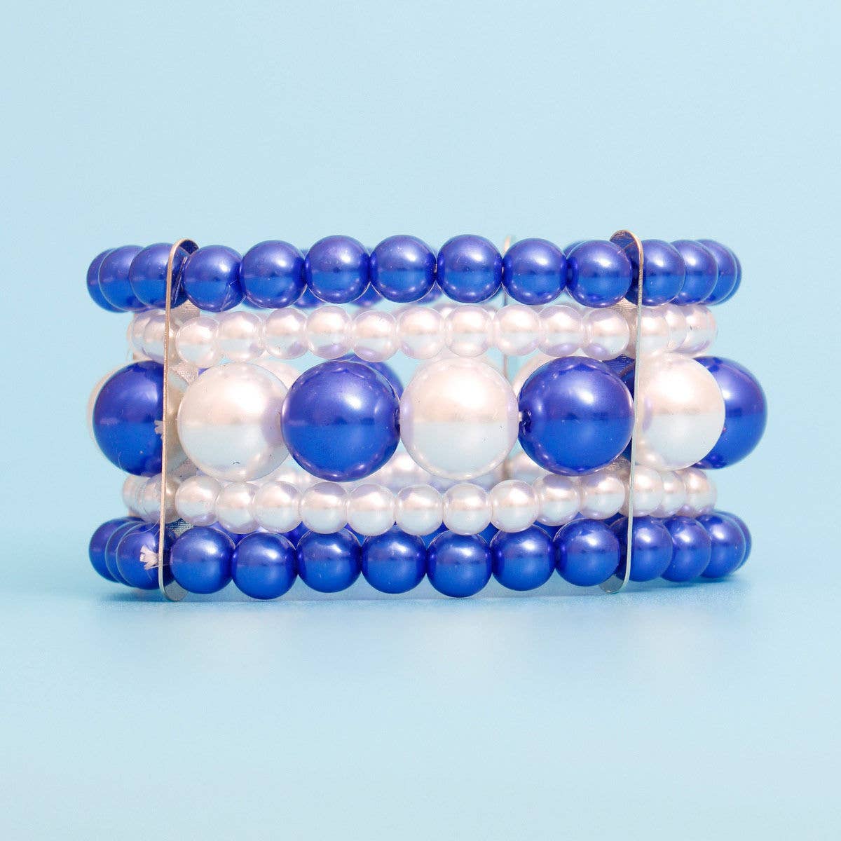 Zeta Phi Beta Inspired Bracelet Blue White Stacked Pearls