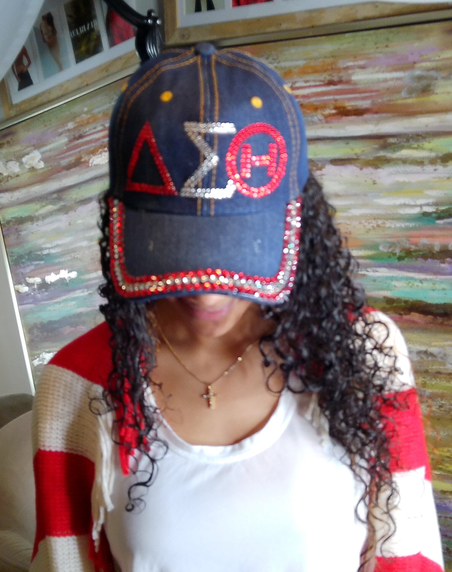 DST Denim Rhinestone Cap Hat Delta Sigma Theta