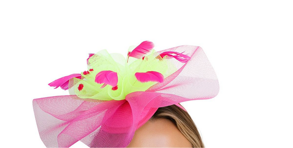 AKA Sorority Inspired Pink Green Hat Ruffle Feather Fascinator