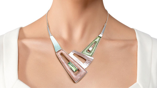 AKA Inspired Necklace Collar Pink Green Geometric Snake Chain Set