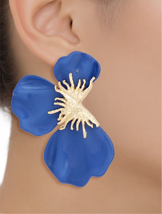 SGRHO Inspired Studs Earrings Blue Tropical Bloom Triple Petal Earrings