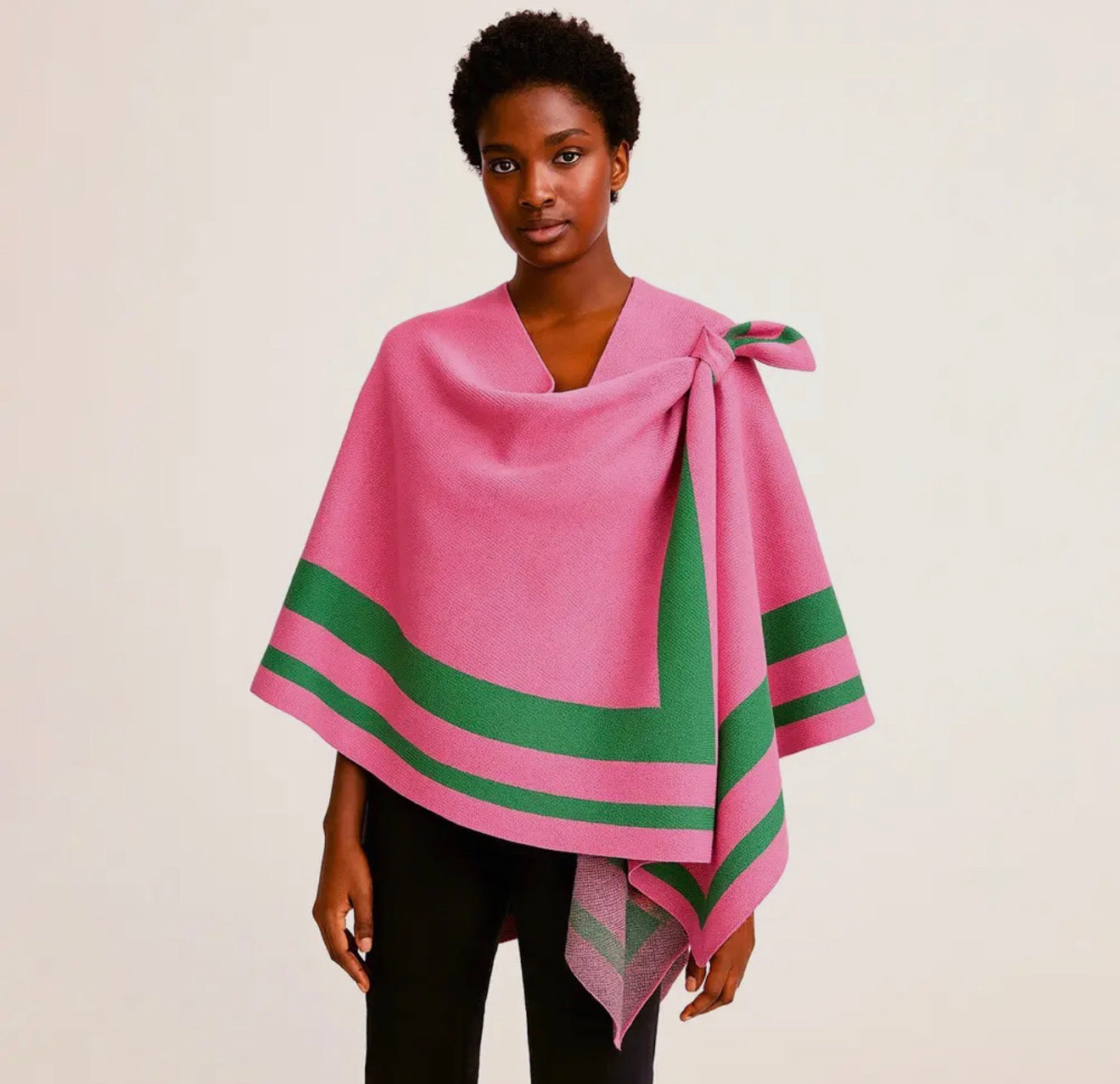 AKA Inspired Poncho Striped Shoulder Strap Ruana