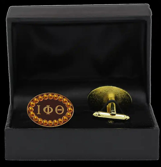 Iota Phi Theta Gold Austrian Crystal Cufflinks In Leatherette Box