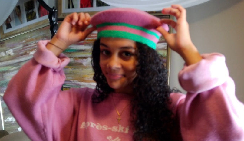 AKA Inspired Knit Beret Hat Pink & Green Hat