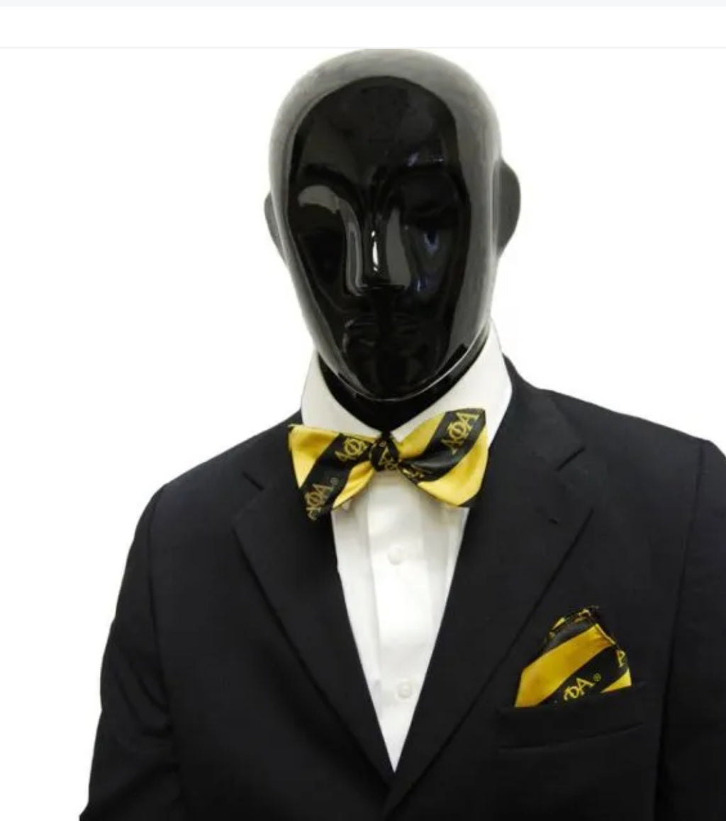 Alpha Phi Alpha Inspired Bow Tie & Handkerchief Set Black and Gold