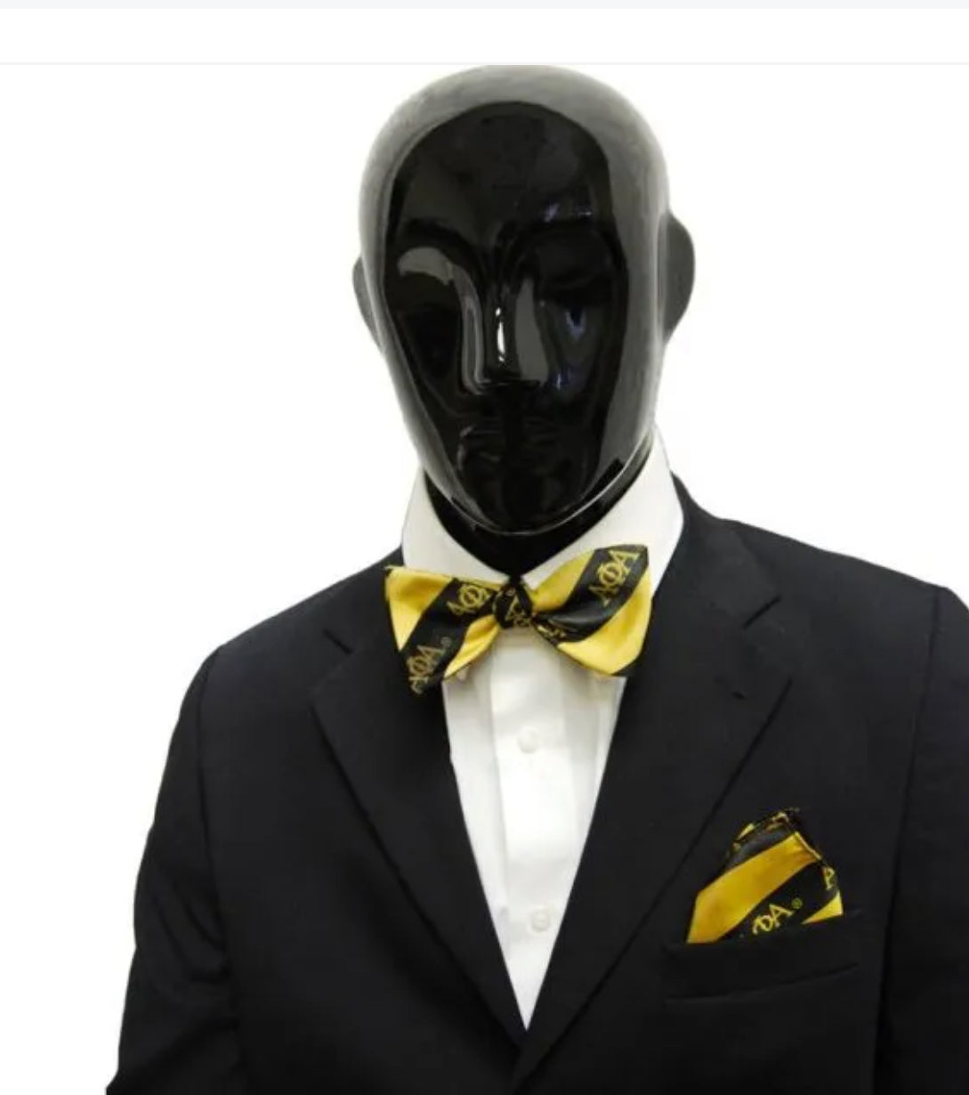 Alpha Phi Alpha Inspired Bow Tie & Handkerchief Set Black and Gold