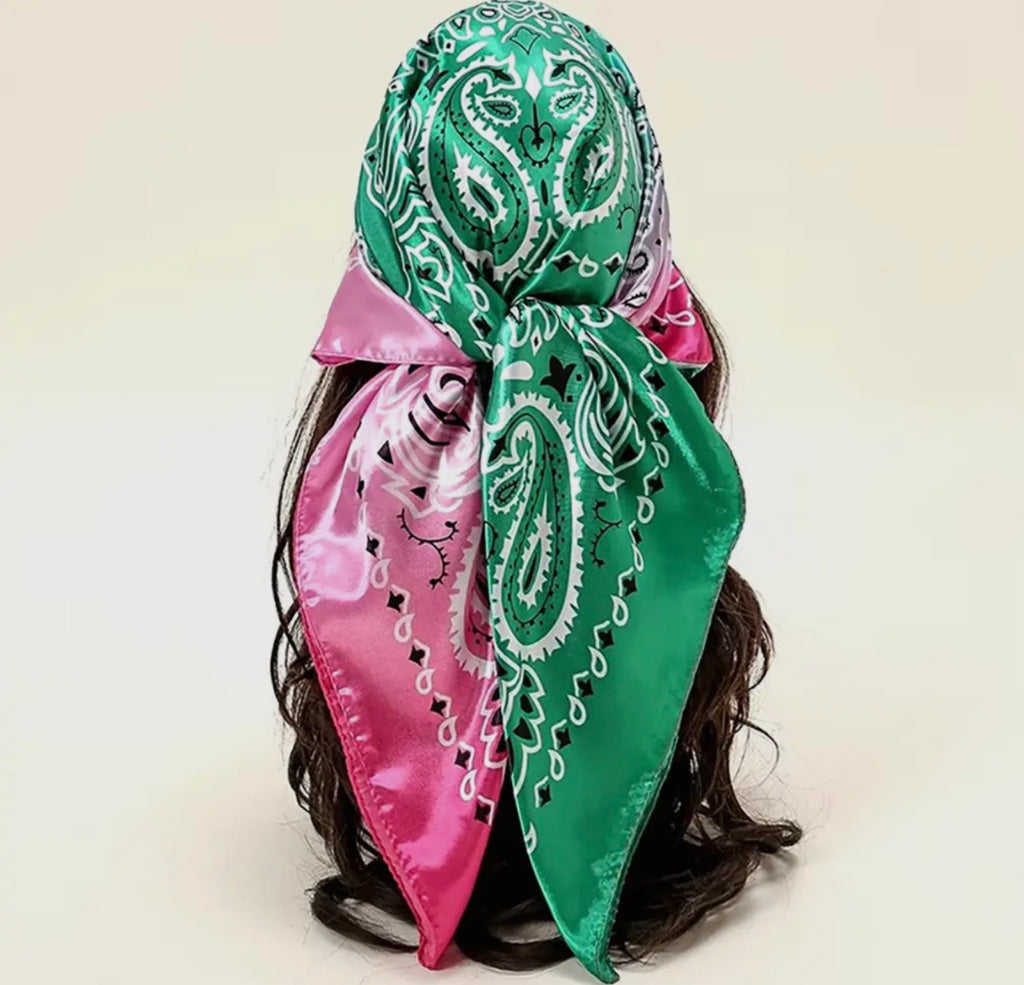 AKA Inspired Paisley Scarf Shawl Silky Satin Pink & Green Scarf
