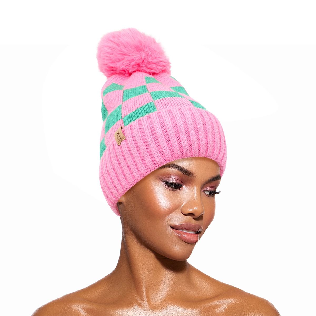 AKA Pink & Green Beanie Hat AKA Inspired Hat Pink Green Zig-Zag Alpha Kappa Alpha Beanie Hat