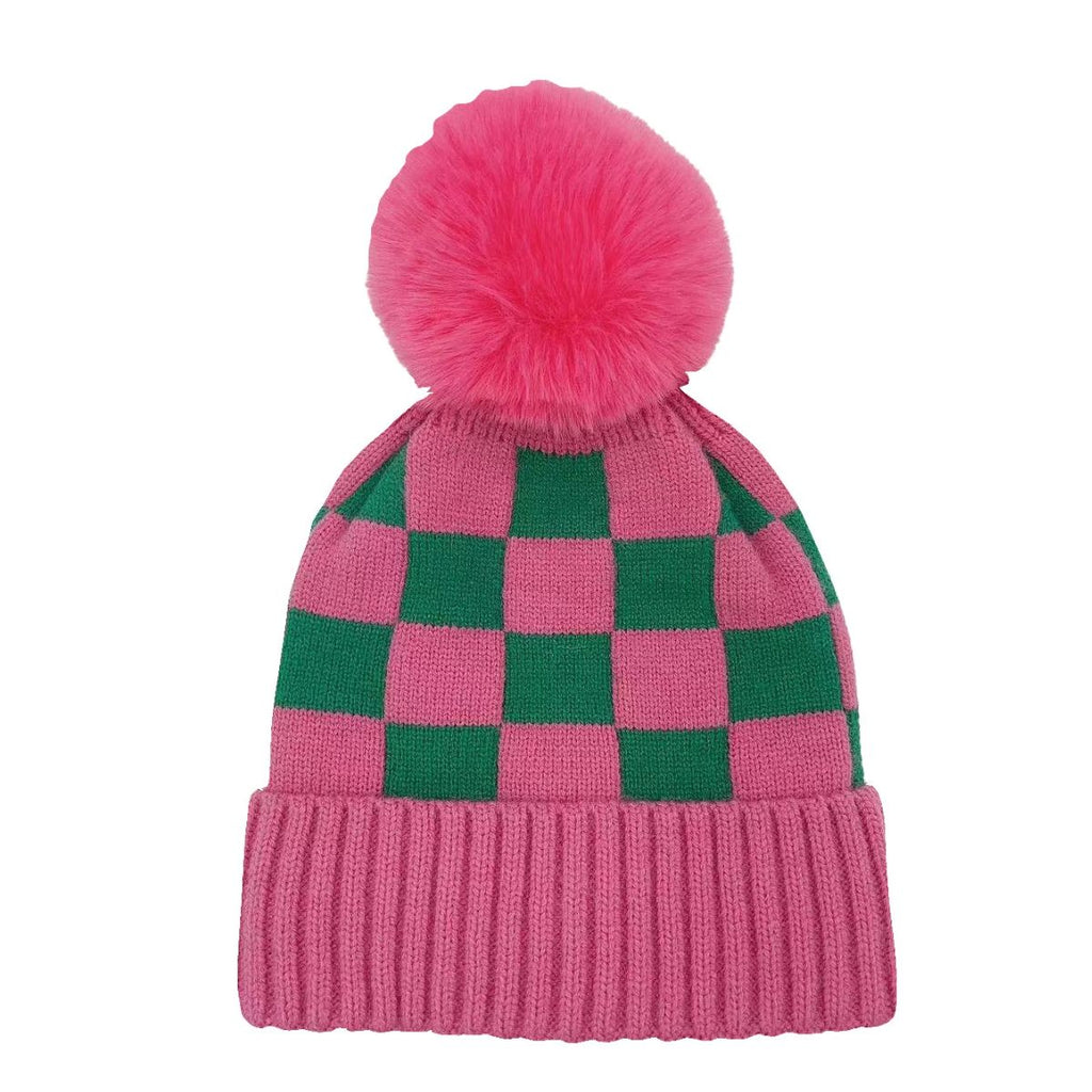 AKA Beanie Hat Alpha Kappa Alpha Sorority Inspired Beanie Hat Checkered Pom Hat for Women