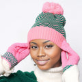 AKA Inspired Hat Pink Green Zig-Zag Alpha Kappa Alpha Beanie Hat