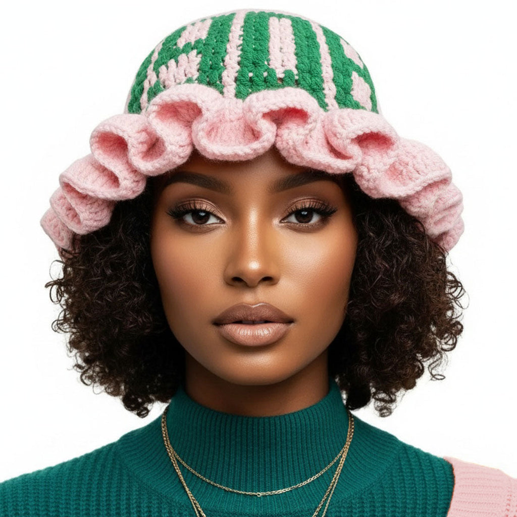 AKA Sorority Inspired Pink Crochet Hat Ruffle 1908 Bucket Hat