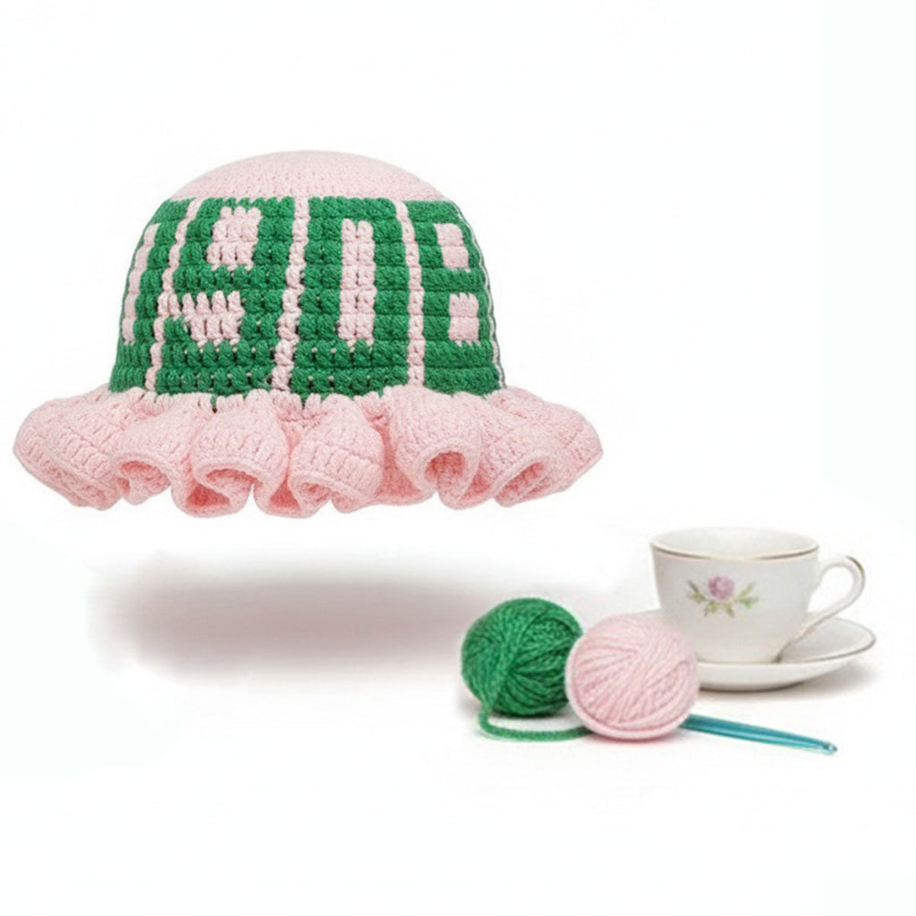 AKA Sorority Inspired Pink Crochet Hat Ruffle 1908 Bucket Hat