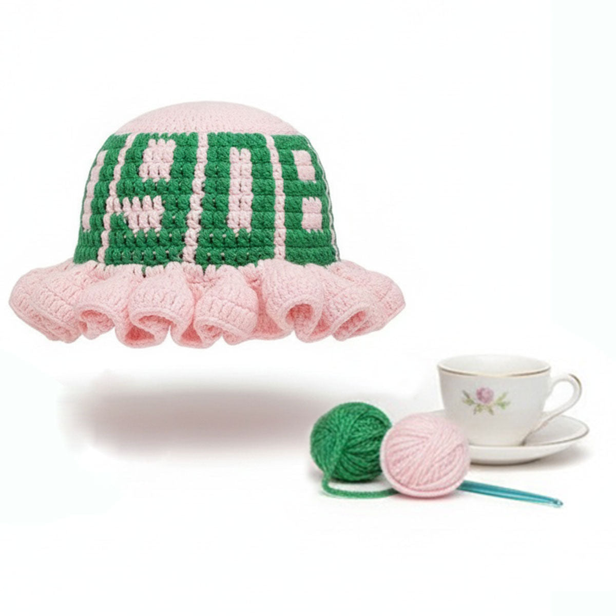 AKA Sorority Inspired Pink Crochet Hat Ruffle 1908 Bucket Hat