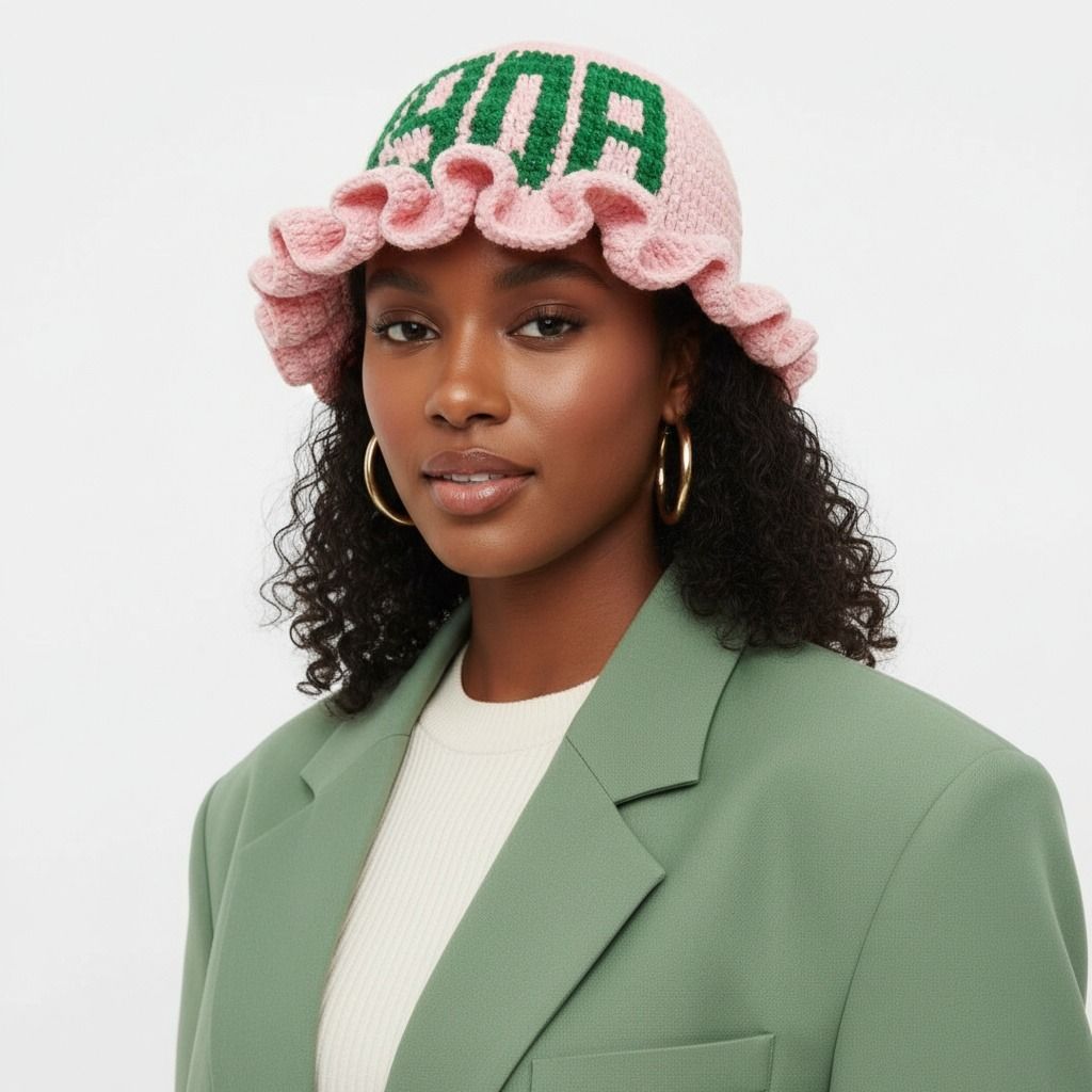 AKA Sorority Inspired Pink Crochet Hat Ruffle 1908 Bucket Hat