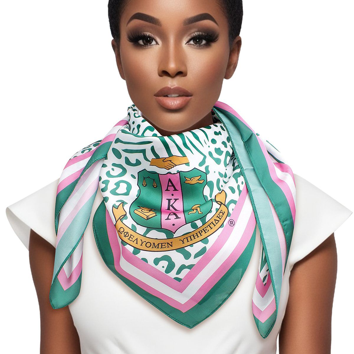 AKA Sorority Inspired Animal Print Square Scarf for Women