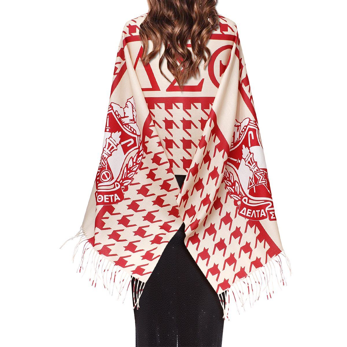 DST Delta Sorority Inspired Scarf Crimson Cream Houndstooth Shawl Scarf