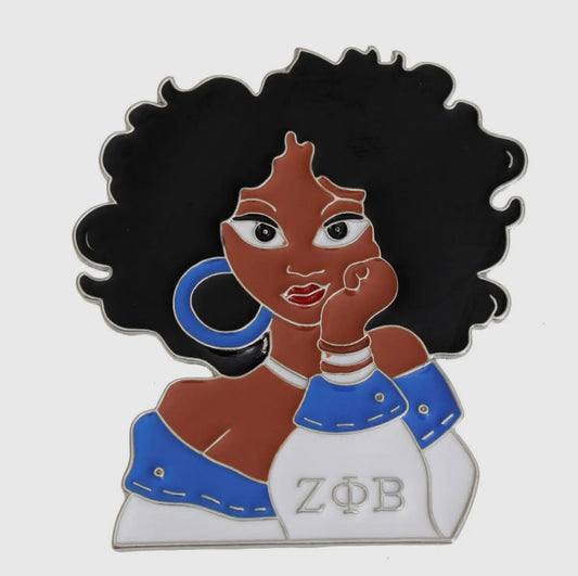 Zeta Phi Beta Curly Hair Woman Brooch Pin