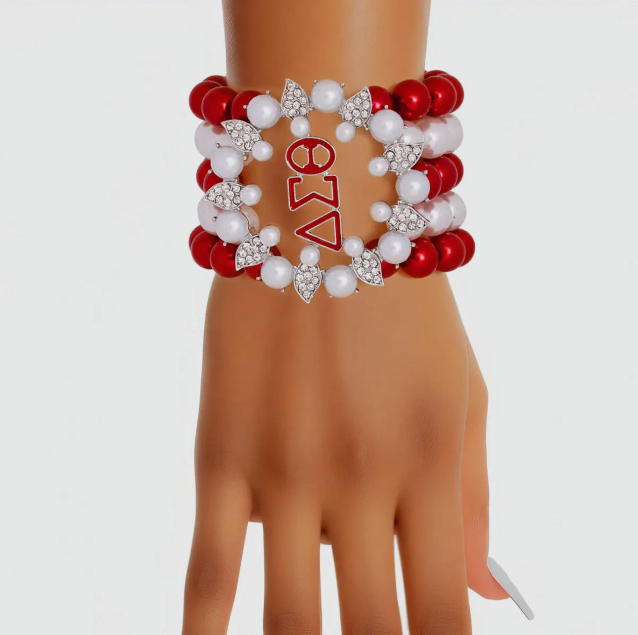 Delta Sigma Theta Inspired Red and White 5 Strand Bracelet