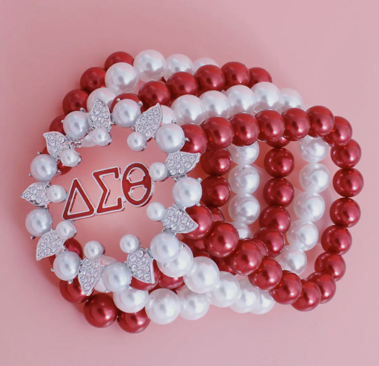Delta Sigma Theta Inspired Red and White 5 Strand Bracelet