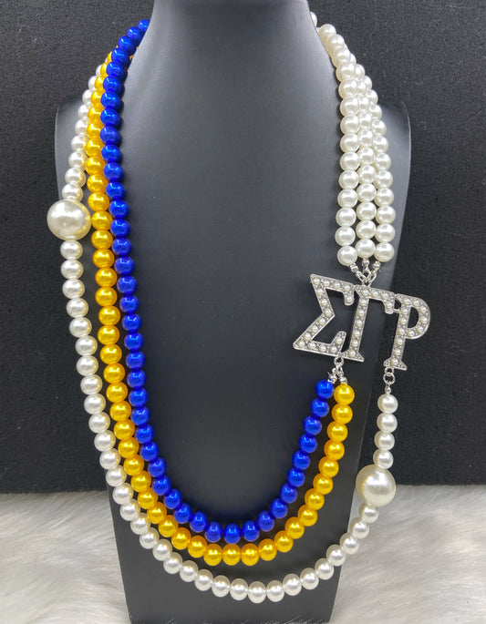 Sigma Gamma Rho Inspired Blue Gold & White Pearls