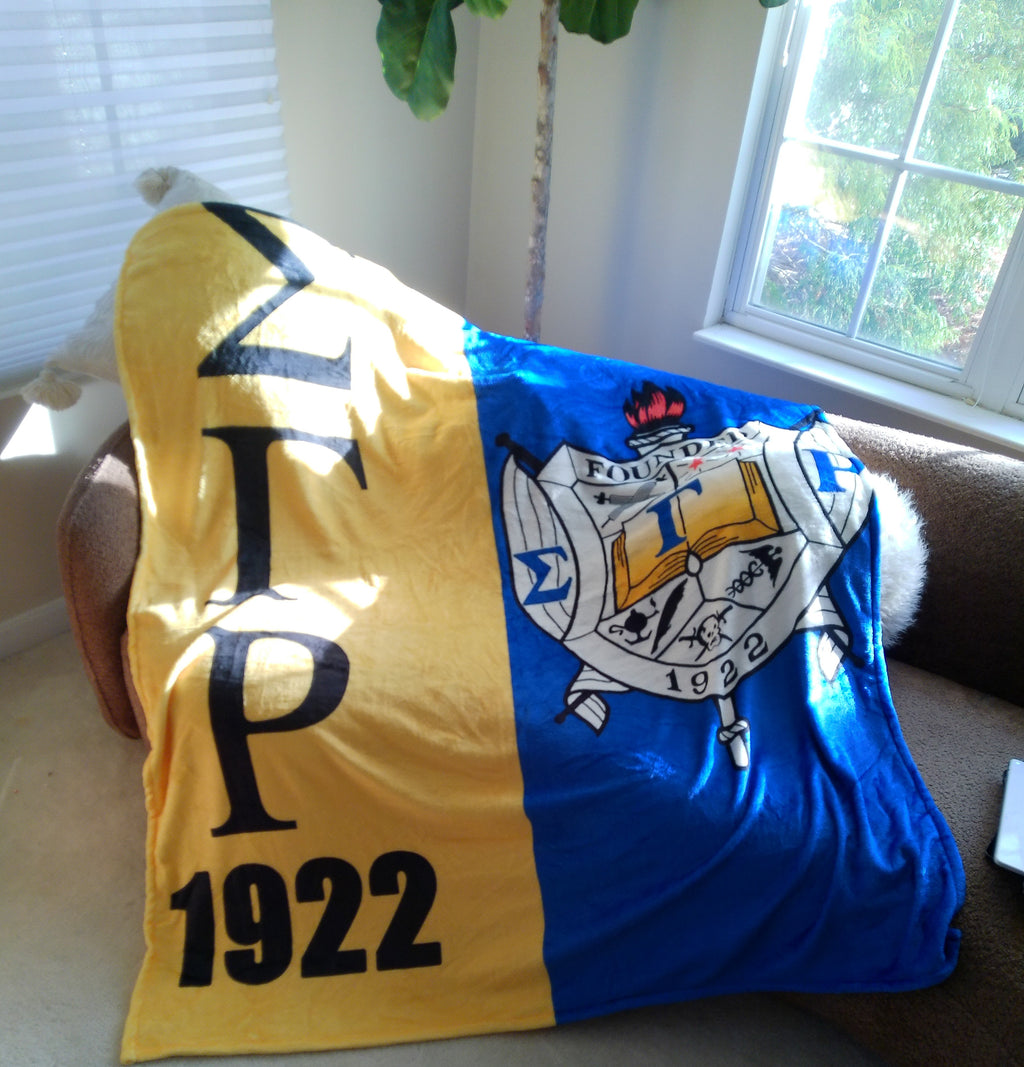 SGRHO Inspired Blanket Throw 50” by 60” For Sigma Gamma Rho Women Gold and Blue