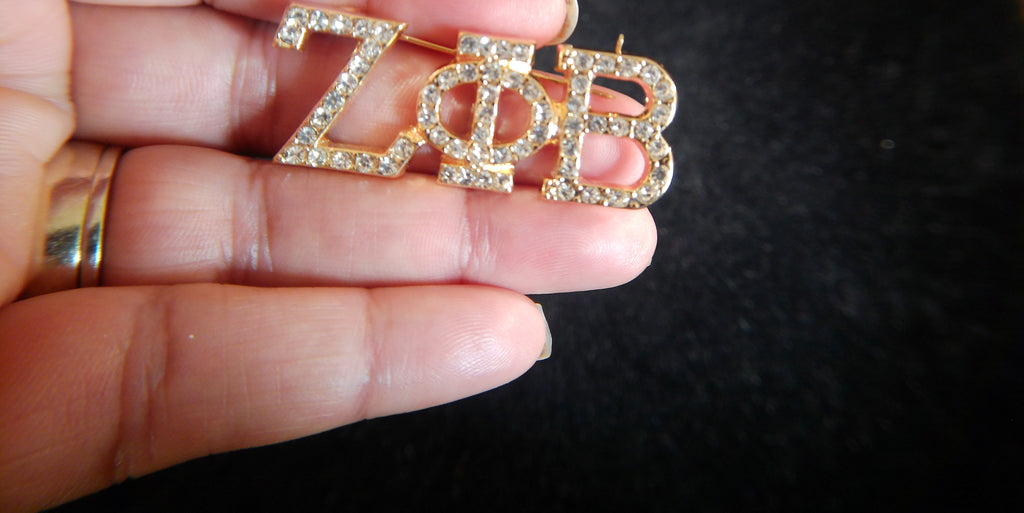 Zeta Phi Beta Inspired Pin Brooch with Bling Rhinestones Gold trim