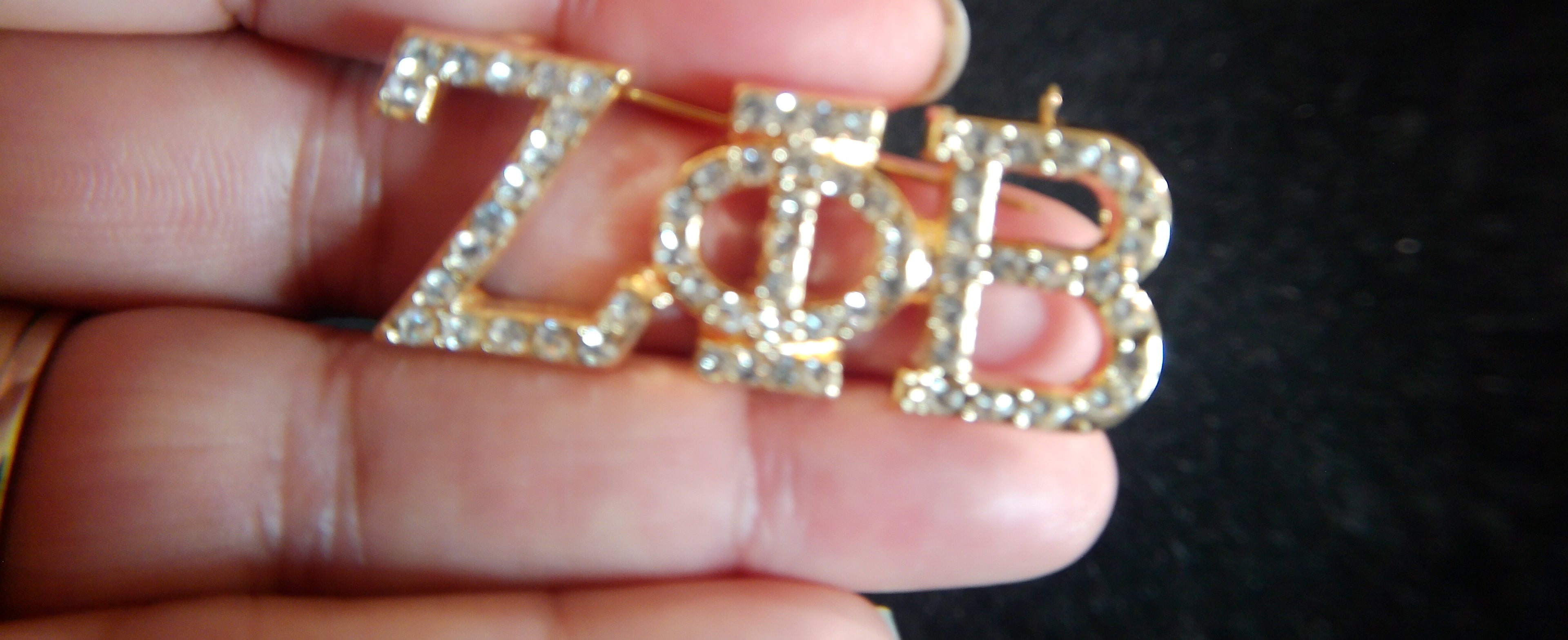 Zeta Phi Beta Inspired Pin Brooch with Bling Rhinestones Gold trim
